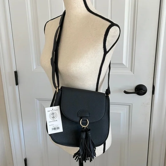 NWT| Vegan Leather Black Tassel Crossbody Bag | Color: Black with Gold H… - Picture 2 of 9